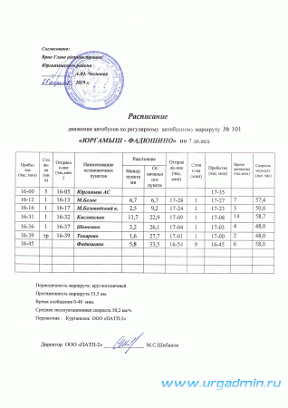 Расписание автобусов по Юргамышскому району